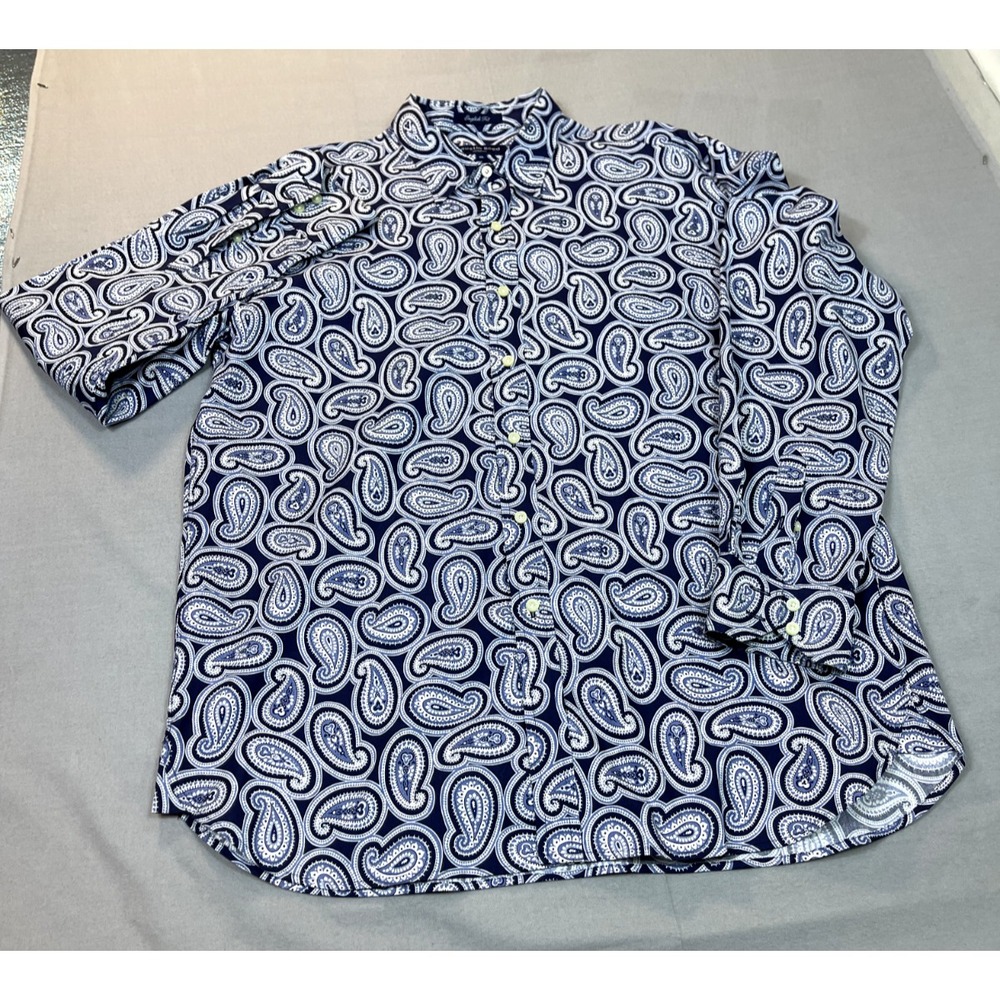 Austin Reed London Shirt XL Extra Large Blue Paisley Button Up Cotton Mens‎